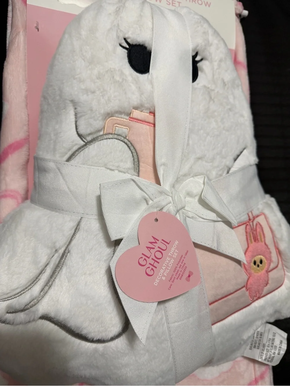 Plush Pink & White Decorative Throw and Pillow Set
